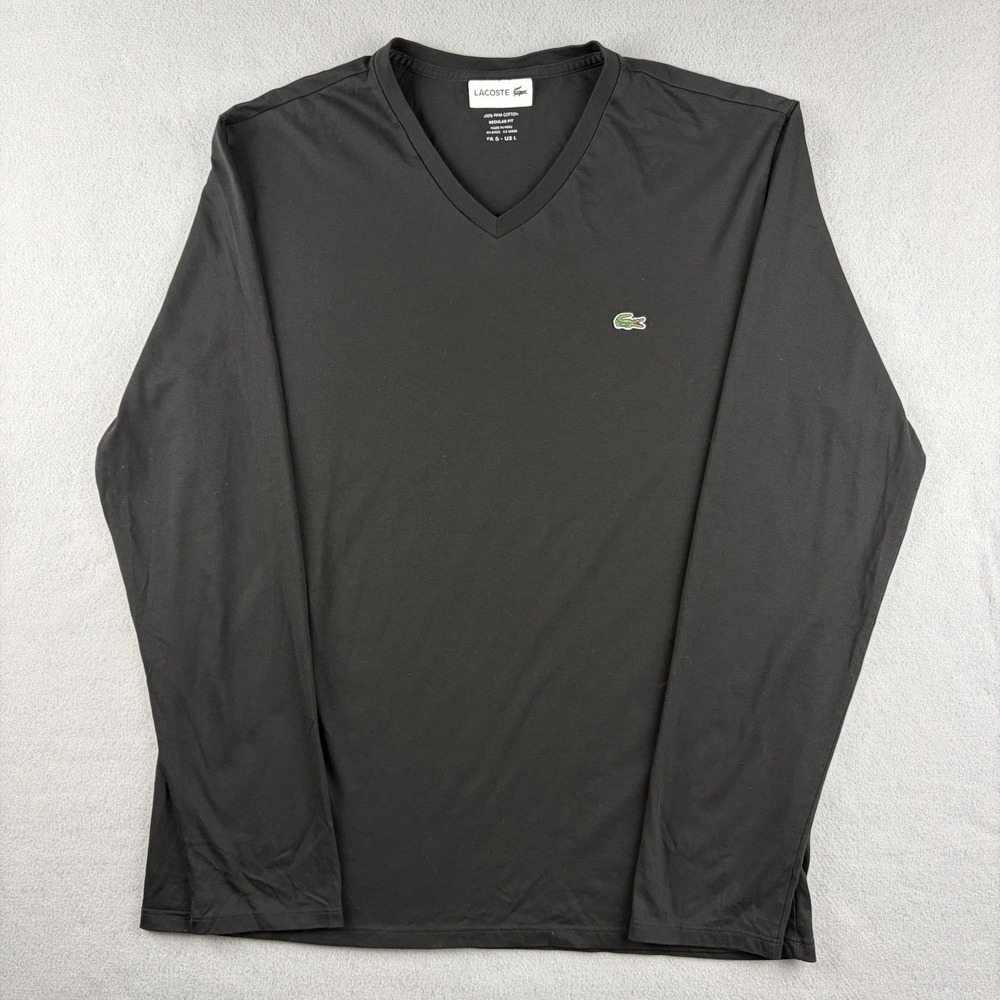 Lacoste Pima Cotton V Neck Long Sleeve Shirt Black Men's Large Regular Fit